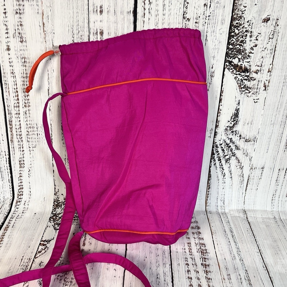 Mycra Pac Hot Pink Bucket Drawstring Bag Orange Lining Nylon Travel Lightweight